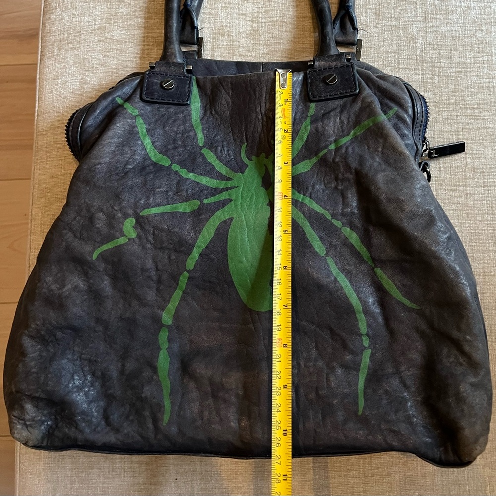 Vintage Tory Burch- Blue Leather Bowling Tote with Hand Painted Green Spider - Picture 4 of 10